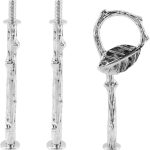 UTALIND 3 Set Metal 3 Tier Leaf Cake Stand Centre Handle Fittings, Fruit Heavy Plate Handle Fittings, Cupcake Stand Hardware Fittings (Silver)