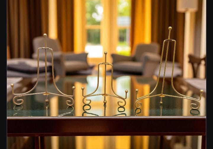 Iron Display Easel Stand For Photo Frames, Dish Holder (Golden) - Image 2