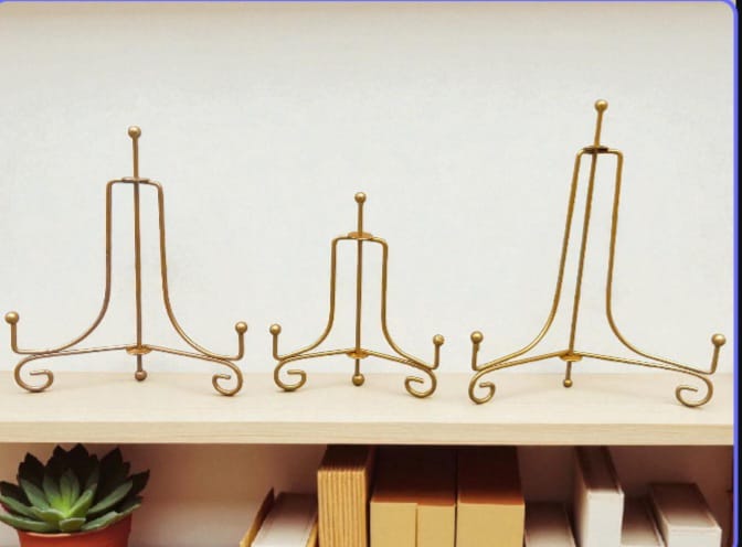 Iron Display Easel Stand For Photo Frames, Dish Holder (Golden) - Image 3