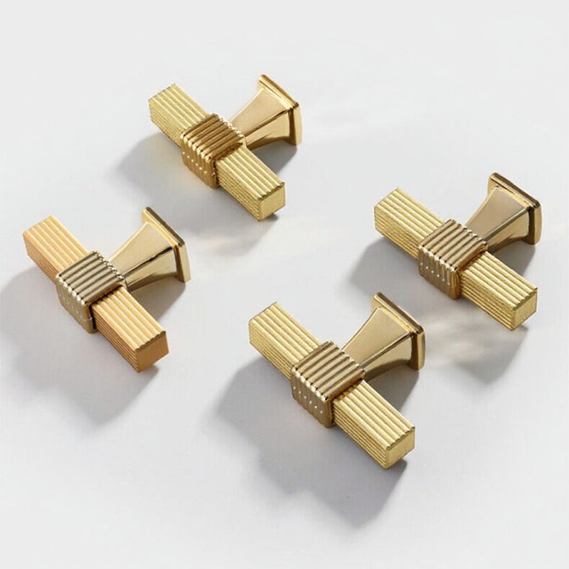 Golden Square Striped T Bar Cabinets Pulls Zinc Alloy  (Pair)