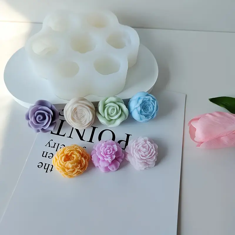 7 Cavity Flower Silicone Molds, For Candle Fondant And Resin Art